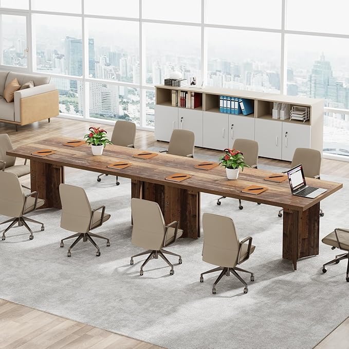 Tribesigns 63-inch Executive Desk, Vintage Home Office Computer Desk with Large Tabletop, Farmhouse Wood Writing Conference Table Workstation for Office, Study, Distressed Brown