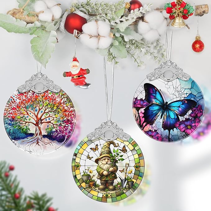Charming Gnome Stained Glass Ornament - Christmas Tree Decor, Gnome Ornaments for Christmas