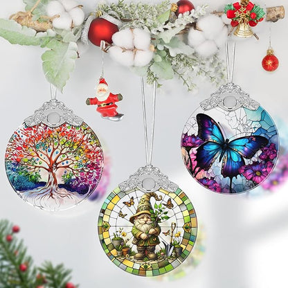 Charming Gnome Stained Glass Ornament - Christmas Tree Decor, Gnome Ornaments for Christmas