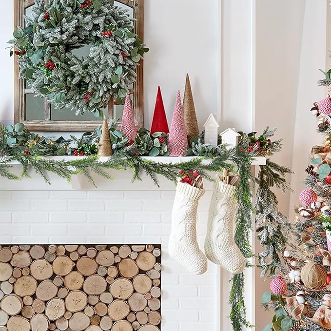 Artificial Christmas Garland Decoration 5.9 Ft Norfolk Pine Garland Winter Garland for Fireplace Stairs Cabinet Home Table Outdoor Snow Style Decor (1 Pc)