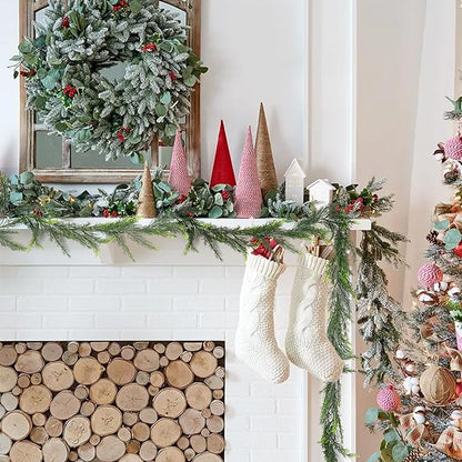 Artificial Christmas Garland Decoration 5.9 Ft Norfolk Pine Garland Winter Garland for Fireplace Stairs Cabinet Home Table Outdoor Snow Style Decor (1 Pc)