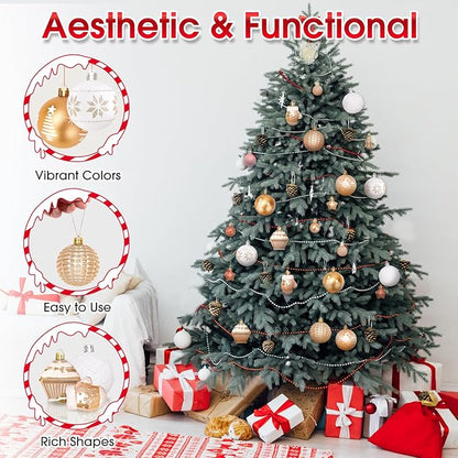 DeckTheHalls 42 Pcs Christmas Ornaments, Various Styles of Christmas Ball Ornaments, Shatterproof Christmas Balls for Holiday Xmas Tree Decor, Hanging Ornament for Indoor Decoration (Gold & White)