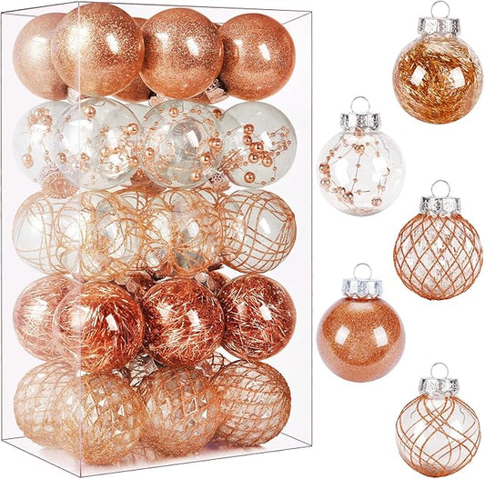 2.36" Clear Christmas Ball Ornaments, 30 pcs Shatterproof Plastic Baubles for Tree Decorations, Party, Holiday - Champagne Gold