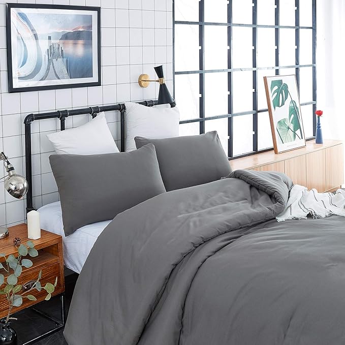 Pureant Grey Comforter Set Twin 3Pcs Dark Gray Bedding Comforter Sets Gray Comforter Twin Size Soft Men Boys Elegant Gray Comforter Charcoal Grey Twin Size Quilts Luxurious Smoke Grey Bedding