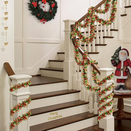 LEASEN 50 FT Christmas Tinsel Garland Metallic Tinsel Twist Garland Glitter Christmas Tree Decorations in Red, Green and Gold