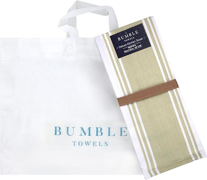Premium Kitchen Towels 6 Pack Large Cotton Hand Towels Flat Terry Absorbent Wide Stripe Sage Green 20x28