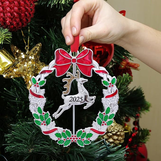 Christmas Ornaments, Metal Christmas Tree Ornaments Dated 2025 Silver Rotatable Funny Christmas Ornaments Decorative Keepsake Reindeer Decoration