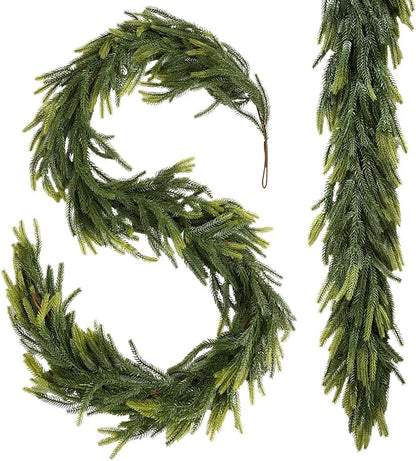Sherika 1Pcs 9FT Artificial Norfolk Pine Garland,Real-Touch Chirsmas Cedar Garland, Gradient Faux Pine for Chrismas Decoration Indoor/Outdoor Decor, Wall, Table,Christmas Tree(1, 9Ft)