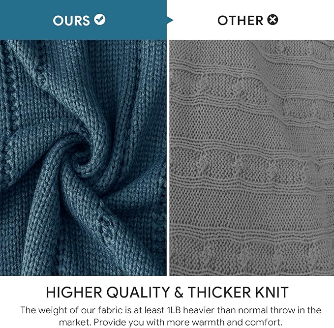 RECYCO Cable Knit Navy Blue Throw Blanket Twin Size, Super Soft Warm Cozy Decorative Knitted Throw Blanket 3.6LB for Large 60"x80"