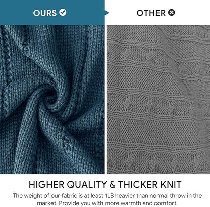 RECYCO Cable Knit Navy Blue Throw Blanket Twin Size, Super Soft Warm Cozy Decorative Knitted Throw Blanket 3.6LB for Large 60"x80"