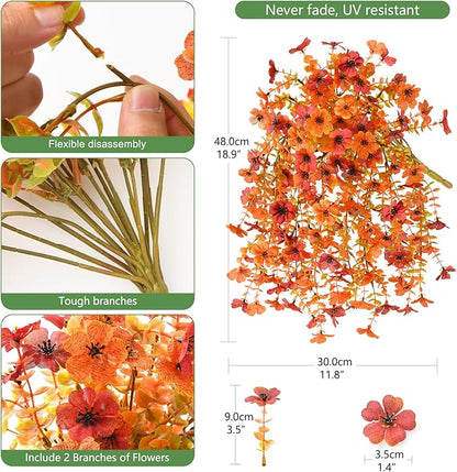 INQCMY Artificial Fall Flowers for Outdoors Fake Mums Hanging Flowers Plants 2Pcs UV Resistant Faux Flowers for Porch Patio Outdoor Decor Home Decor (Orange Autumn Red)