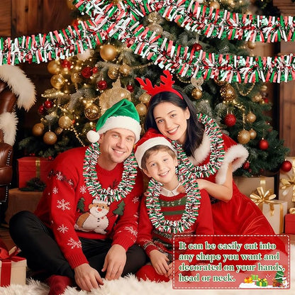 50Ft Christmas Tinsel Garland Red Green and White Xmas Tree Decorations Metallic Glitter Twist Garland for Christmas Decorations Anniversary Birthday Wedding Holiday Supplies Indoor Outdoor Supplies