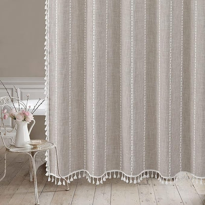 MitoVilla Tan Small Stall Shower Curtain 36 x 72, Taupe Half Size Narrow Polyester Linen Fabric Shower Curtains for Boho Farmhouse Bathroom Decor, Wrinkle Resistant Cloth Shower Curtain