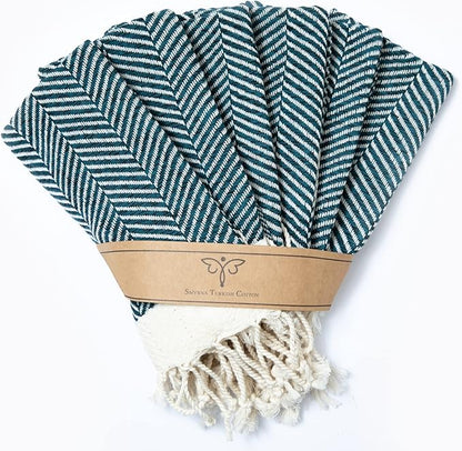 SMYRNA TURKISH COTTON Herringbone Series Kitchen Dish Towels Pack of 6, Machine Washable Wash Cloths, Ultra Soft, Absorbent, Prewashed and Quick Dry Turkish Dish Towels, 12x12 Inch (Navy)