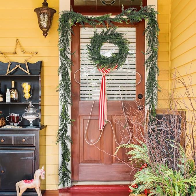 2 Pack Artificial Christmas Garland Decoration 5.9 Ft Norfolk Pine Garland Winter Garland for Fireplace Stairs Cabinet Home Table Outdoor Decor