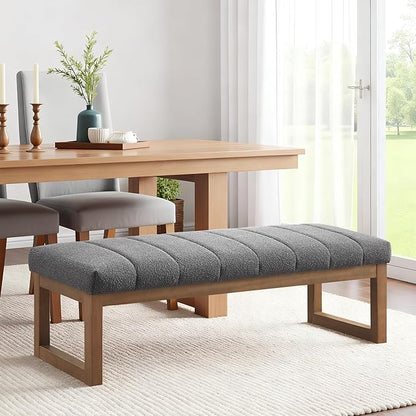 52.7" Bedroom Bench for End of Bed, Modern Upholstered Teddy Fabric Entryway Bench & Dining Bench, Footrest Stool Bench with Solid Wood Frame for Bedroom, Living Room (Grey)