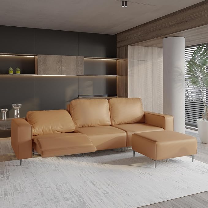 Acanva Dual Power Reclining Sectional Sofa with Movable Ottoman, Modern Vegan Leather Modular Recliner Couch for Living Room, 4 Piece Set