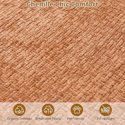 106” Curved Modular Sectional Sofa, Cloud Sectional Couch with Chaise/Deep Seat/Armrest/Chenille Fabric, No Assembly Required, Space-Saving, Boneless Compression Sleeper Sofa for Living Room