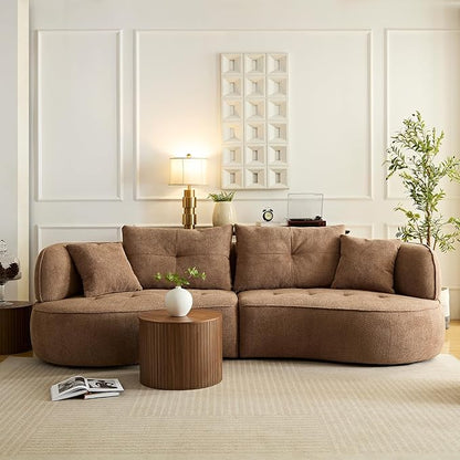 109" Modern Curved Sofa Sectional Couch, Luxury Comfy Boucle Upholstered Couches, Oversized 3 Seater Minimalist Deep Seat Modular Sofas for Living Room,Bedroom, Home Office, Apartment,Camel