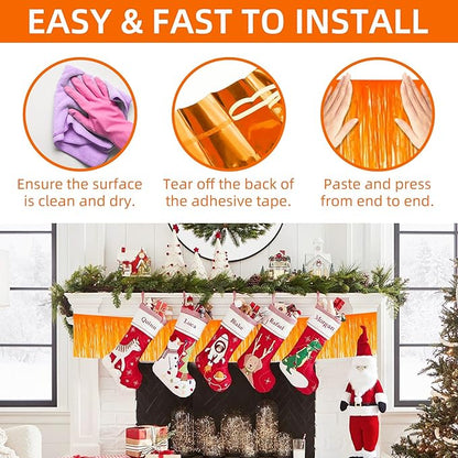 12 Pack 10 Feet Metallic Foil Fringe Garland Tinsel Streamers Banner, Macaron Orange Wall Hanging Tinsel Fringe Banners for Parade Floats, Wedding, Birthday, Christmas, New Year Party Decorations
