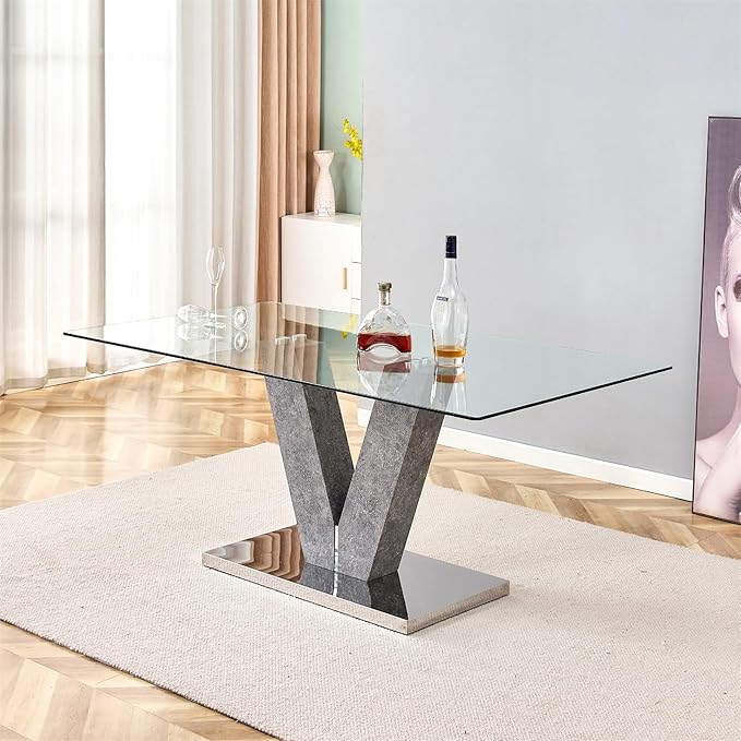 Glass Dining Table for 6-8 People, 71" Kitchen Table Dinner Table, Tempered Glass Top and MDF Base, Dining Table Ideal for Living Room Office