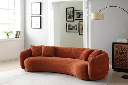 KEIKI 103" Boucle Half Moon Curved Sectional Sofa with 4 Throw Pillows, Modern Style 5-Seater Teddy Fleece Leisure Couch with Curved Backrest, Easy Assembly, for Living Room, Bedroom, Orange