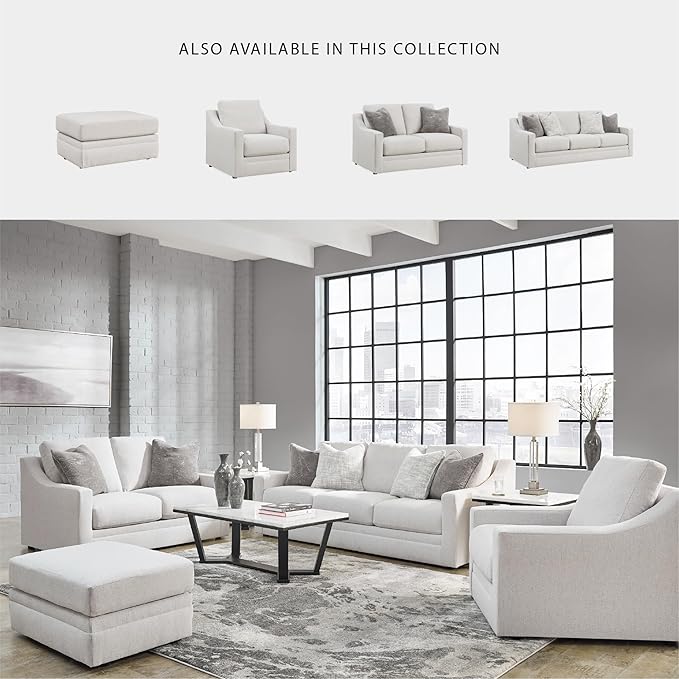 Signature Design by Ashley Maitelynn Contemporary Loveseat with Accent Pillows, Reversible Cushions and Sloped Arms, Light Gray