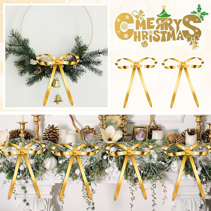 20 Pcs Christmas Metal Bow Ornaments with Clip, 5 x 6 Inch Christmas Bows Door Garland Decor Vintage Wreath Bow for Tree, Wreath, Gift Wrapping (20, Gold)