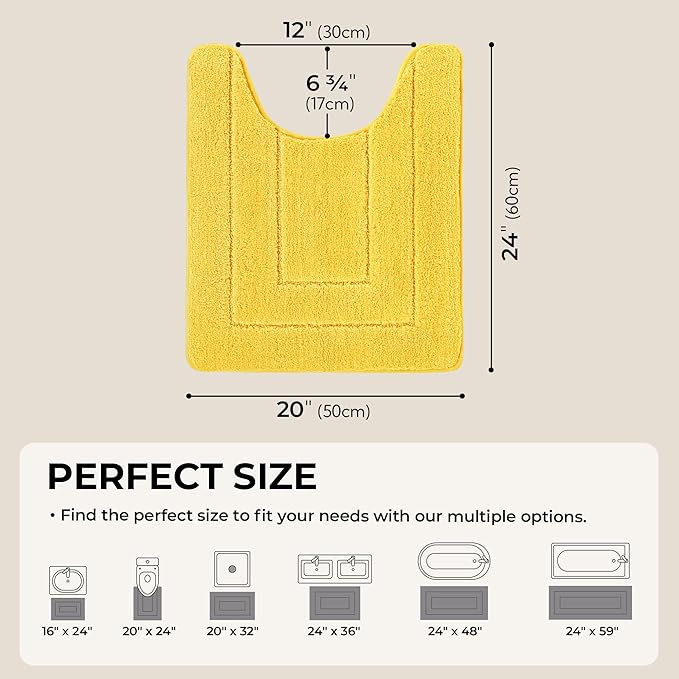 GRANNY SAYS Bathroom Toilet Rugs U Shaped, Bath Mats for Bathroom, Bath Rugs Non Slip Washable, Absorbent Microfiber Toilet Mat, Soft Plush Shaggy, 20" x 24", Yellow
