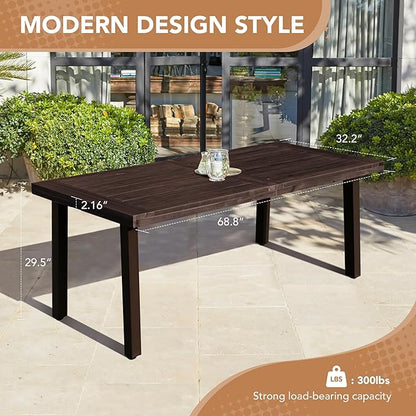 Devoko Home Acacia Wood Dining Table 6-Person Indoor Outdoor Table with Iron Legs, Sandblast Finish, Natural Stained, Rustic Metal, 69 * 33 * 30 inch (Espresso)
