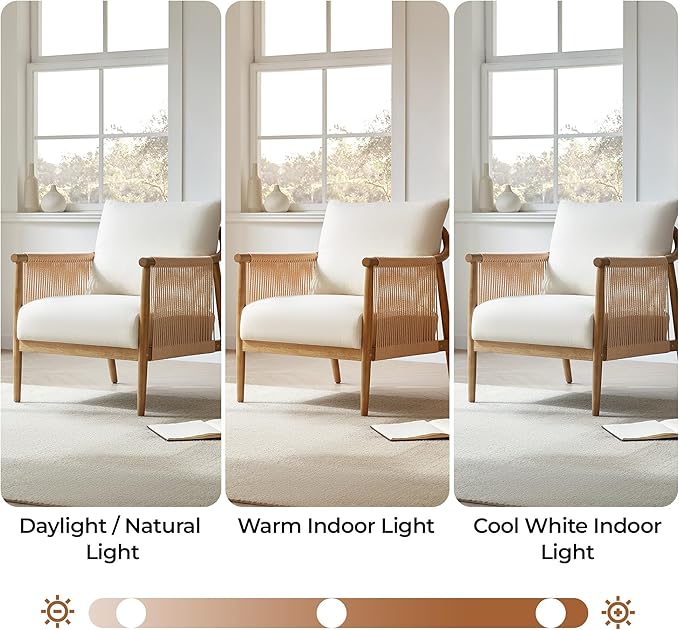 CHITA Braid Accent Chair, Modern Armchair with Solid Wooden Armrest for Living Room and Bedroom, Boho Reading Chair, Cream