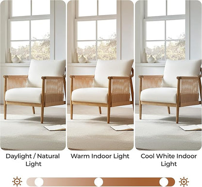 CHITA Braid Accent Chair Set of 2, Modern Armchair with Solid Wooden Armrest for Living Room and Bedroom, Boho Reading Chair, Cream