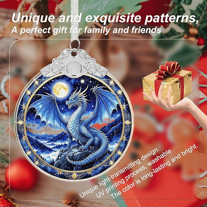 Dragon Ornament Crystal Glass with Gift Box, Christmas Ornaments Dragon Gifts for Girls Boys Women Men, Hanging Ornament for Christmas Tree Decorations, Holiday Keepsake Present Exchange Ideas -02