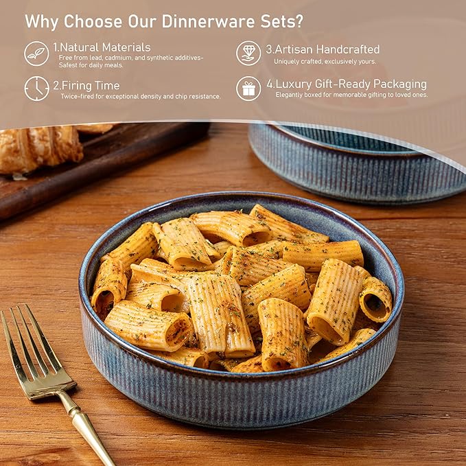 GBHOME 7.5'' Stoneware Pasta Bowls, Serving Bowls Set of 6 for Kitchen, Double Reactive Glaze Bowls for Fruit,Pasta,Salad,Oatmeal,Meal, Microwave Safe (6 pcs)