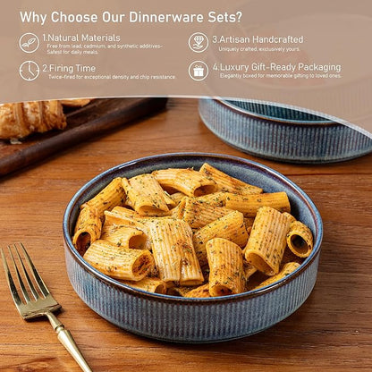 GBHOME 7.5'' Stoneware Pasta Bowls, Serving Bowls Set of 6 for Kitchen, Double Reactive Glaze Bowls for Fruit,Pasta,Salad,Oatmeal,Meal, Microwave Safe (6 pcs)
