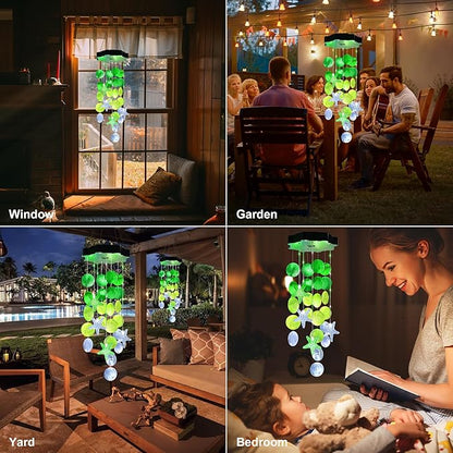 Solar Shell Gift for Mom Grandma Girls, White & Green Solar Christmas Wind Chimes for Outside, Outdoor Decorative Mobile Lights for Garden, Yard, Patio, Window, Party, Christmas Decorations