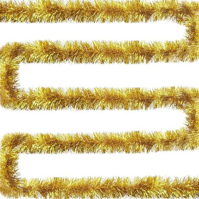 Jishi 50 FT Christmas Garland Gold Tinsel Garland Christmas Tree Decorations - Non-Lit Xmas Holiday Decor Outdoor Indoor Home Garden Outside Wedding Party Artificial Thick Gold Decorative Garland