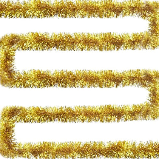 Jishi 50 FT Christmas Garland Gold Tinsel Garland Christmas Tree Decorations - Non-Lit Xmas Holiday Decor Outdoor Indoor Home Garden Outside Wedding Party Artificial Thick Gold Decorative Garland