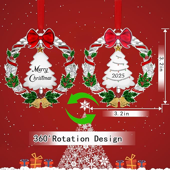Christmas Ornament 2025 for Christmas Tree Decorations,2025 Christmas Wreath Ornament with Christmas Tree for Holiday Decorative