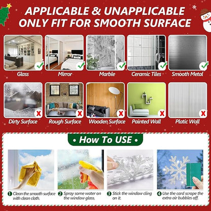 LUDILO 240Pcs Christmas Window Clings Glitter Snowflakes Window Decals Static Window Stickers for Christmas Decorations Windows Décor Ornaments Xmas Party Supplies Thanksgiving Party Décor