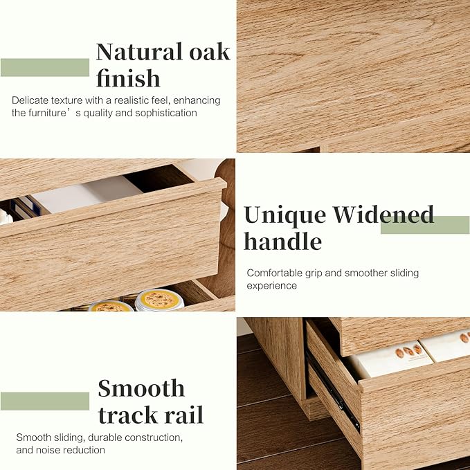 55.12" Modern Chest of Drawer, 6 Deep Drawers,Clothes Organizer,Large Storage Cabinet for Living Room, Bedroom,Dresser TV Stand, Wood Drawer Organizer for Living Room, Hallway, Natural