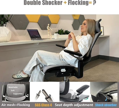 Ergonomic Office Chair, Big and Tall Mesh Home Desk Chair with Adjustable Lumbar Support, Gaming Chair with Headrest, 5D Armrest,90-130°Tilt, BIFMA Certified, Model Zen (Grey)