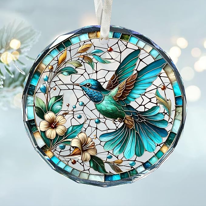 Hummingbird Ornaments for Christmas Tree - Stained Glass Hummingbird Gifts for Women, Unique Crystal Glass Ornaments