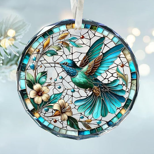 Hummingbird Ornaments for Christmas Tree - Stained Glass Hummingbird Gifts for Women, Unique Crystal Glass Ornaments