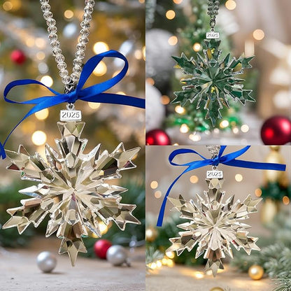 2025 Annual Edition Snowflake Clear Crystal Christmas Ornament, Snowflake Ornaments Display Winter Home Décor Christmas Decor Gift(Clear)