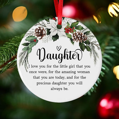 Daughter Christmas Ornaments 2025 - Gift from Parents Dad Mom Ornament for Daughter - Inspirational Gift for Her Girls Holiday Decor - Ceramic Christmas Ornament Hanging Tree