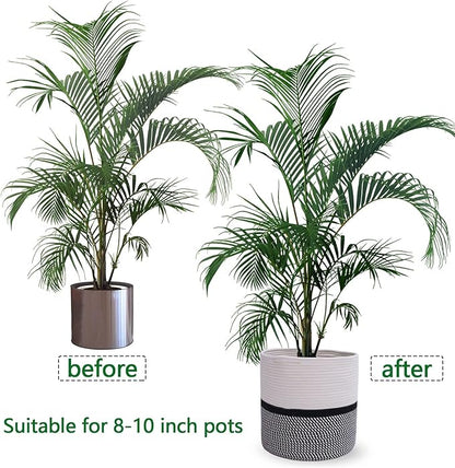 Cotton Rope Plant Basket Modern Woven Basket for 10" Flower Pot Floor Indoor Planters,Storage Organizer Toys Rustic Home Decor,Beige 11"x 11"