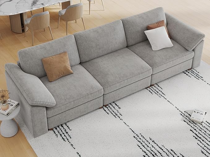EASE MOOSE Sectional Modular Sofa, Comfty 3 Seat Cloud Couch, FSC Certified Modern Deep Seat Sectional for Living Room,Grey