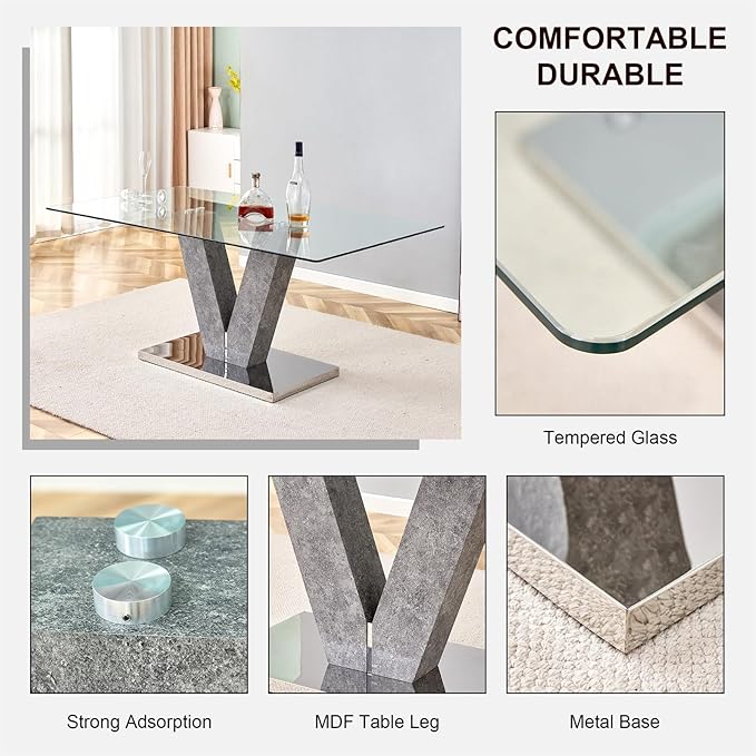 Glass Dining Table for 6-8 People, 71" Kitchen Table Dinner Table, Tempered Glass Top and MDF Base, Dining Table Ideal for Living Room Office