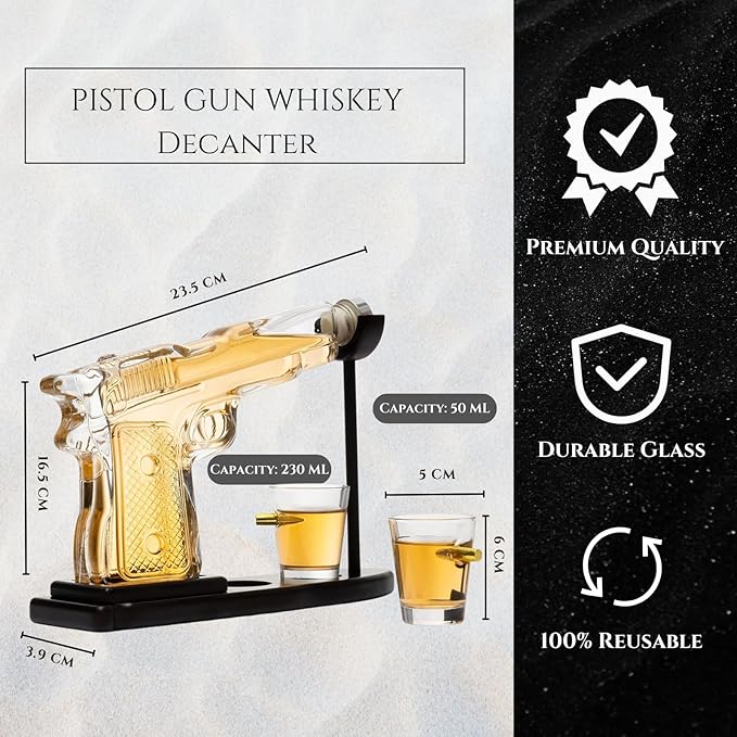 Gifts for Men Dad, 10.1 Oz Whiskey Gun Decanter Set + 2 Bullet Glasses - Unique Birthday Pistol Gift Ideas Daughter Son, Personalized Liquor Dispenser - Scotch Bourbon Vodka, Him, Brother Husband